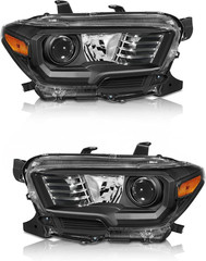 For 2016-2022 Toyota Tacoma Headlight Assembly Black Housing Amber Reflector – C