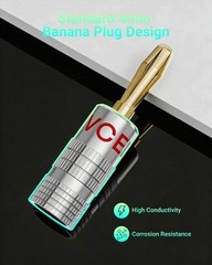 Banana Plugs for Speaker Wire 2 Pairs/4 Pcs, 24K Gold Plated Dual Set Screw T…
