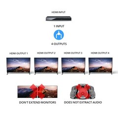 OREI 4K 1X4 HDMI Splitter, 1 Port to 4 Display, Powered