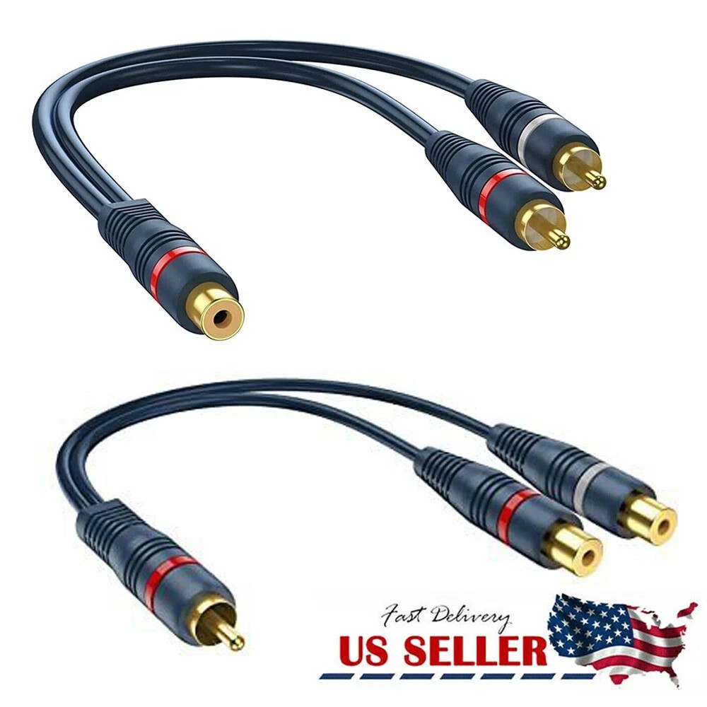 RCA 1 Female to 2 Male RCA 1 Male to 2 Female Audio Y-Converter Splitter Adapter