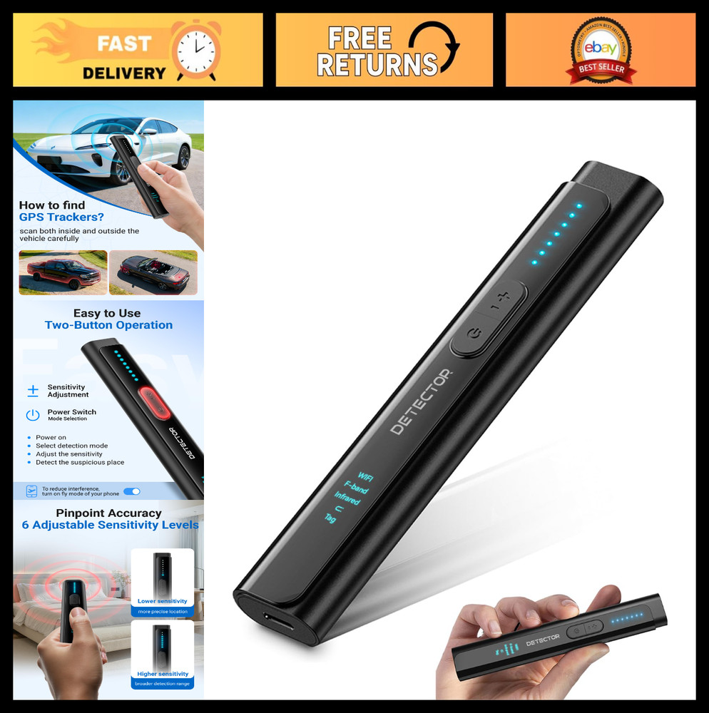 6-in-1 Hidden Camera & Bug Detector – GPS Tracker Finder for Travel, Hotels, Car