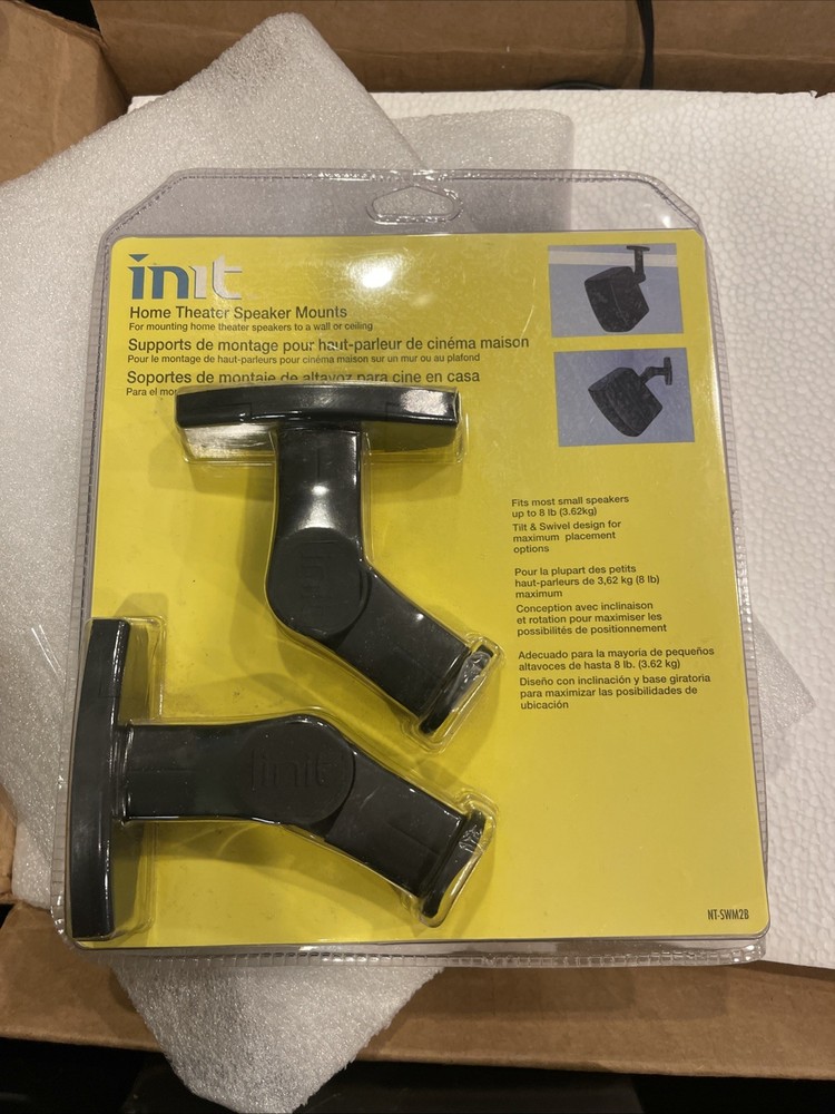 INIT Home Theater Speaker Mounts NT-SWM2B, Black, Mount to Wall or Ceiling, New
