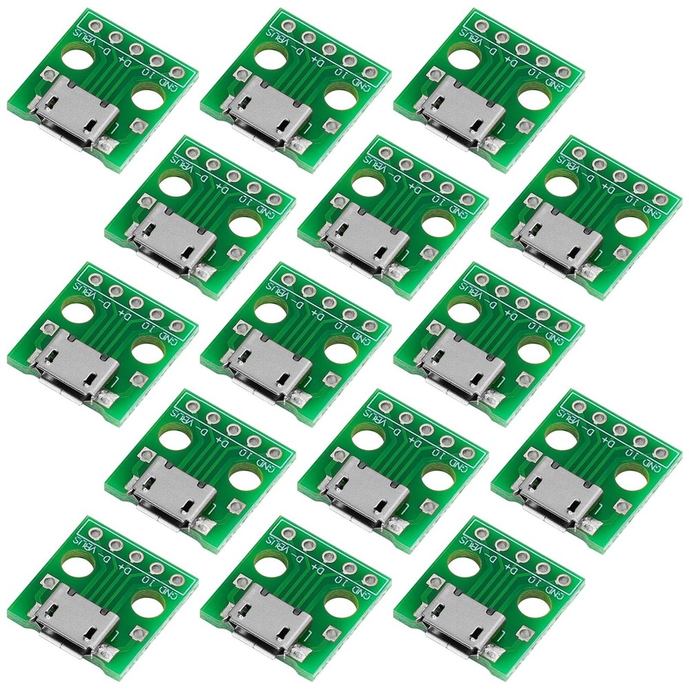 15 Pcs Micro USB to DIP Adapter 5 Pin Female Connector B Type Board Set