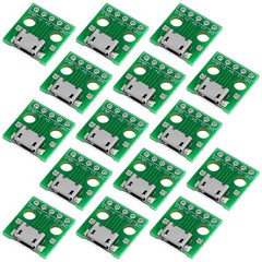 15 Pcs Micro USB to DIP Adapter 5 Pin Female Connector B Type Board Set