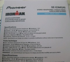 NEW AUTHENTIC SE-E3M Pioneer InEar Stereo Headphone Ironman In White Aqua