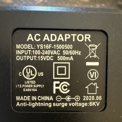 15V 500mA AC Adapter Power Supply YS16F-1500500 F-Type Male Black Wall