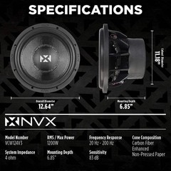 NVX VCW124v3 2400W Peak (1200W RMS) 12″ VC-Series v3 Dual 4-Ohm Subwoofer