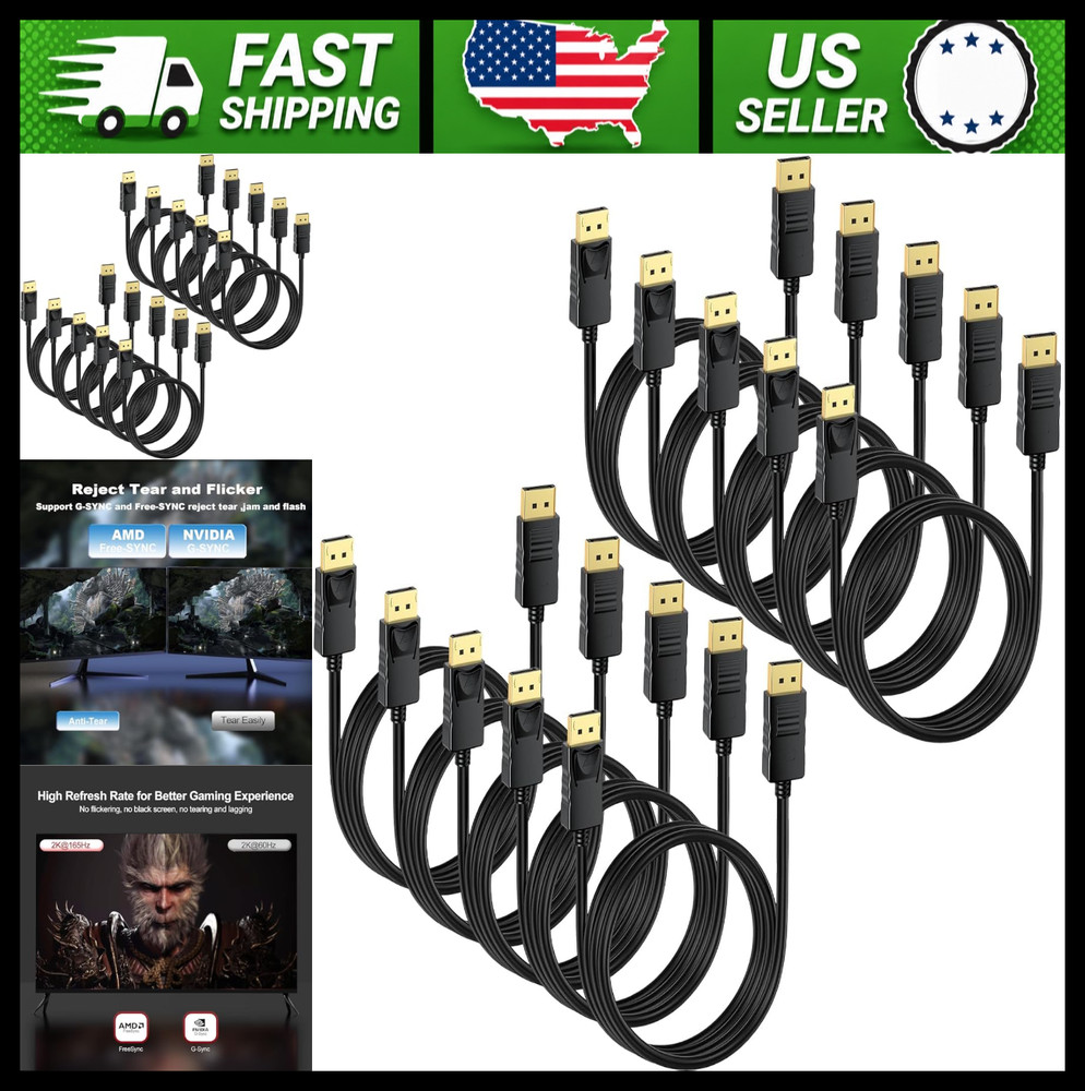 DisplayPort Cable 10-Pack 6ft 4K 60Hz for Gaming Monitor PC Laptop