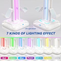 KDD White RGB Headset Stand with 9 Modes & Detachable Controller Holder for Desk