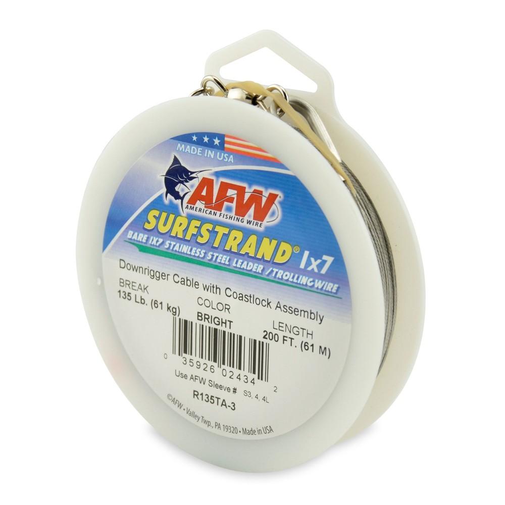 American Fishing Wire Surfstrand 1×7 135 Pound Test, 200 Feet, Bright