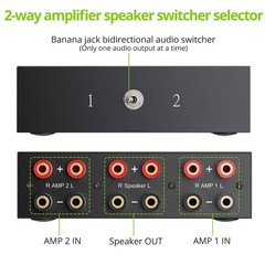 2-Way Speaker Switcher Selector Box, 1-In-2-Out Amplifier A/B Switch, No Power N