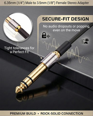 6.35Mm (1/4 Inch) Male to 3.5Mm (1/8 Inch) Female Headphone Adapter – 24K Gold-P