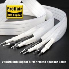 Pair Silver Plate Copper Speaker Cable Flat Bi-Wire Loudspeaker Banana Connector