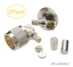 2-Pack Right-Angle UHF PL-259 Male Crimp-Type RF Connector for RG8X, MR240 Coax
