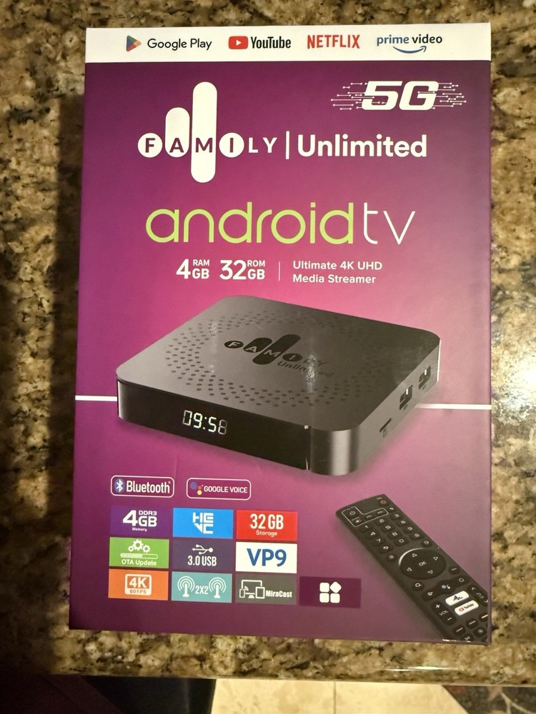 Family Unlimited Android TV Box 4K UHD HDR10+ 32GB Android 11 Wi-Fi HDMI