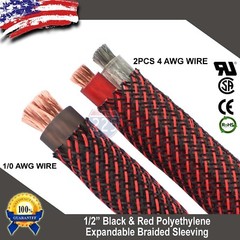 100 FT 1/2″ Black Red Expandable Wire Sleeving Sheathing Braided Loom Tubing US