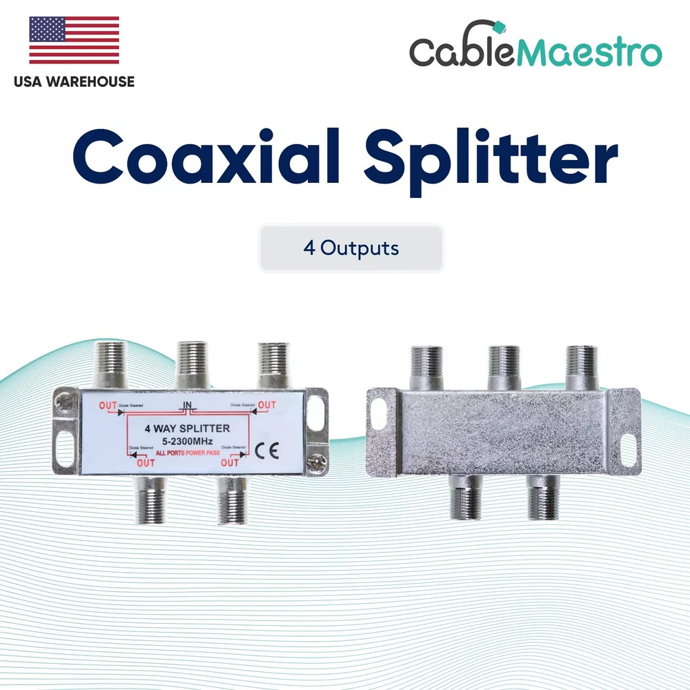 4 Way Power Pass Coaxial Splitter TV 5-2300MHz Satellite RG6 RG59 Cable
