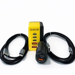 240W GaN Fast Charger Bundle USB-C PD QC3.0 Car Charger 2 Cables Set 6 Ft