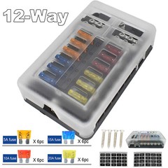 12-Way Blade Box Fuse Block Marine FuseBox Auto Holder 12V Bus Bar 32V Car Kit