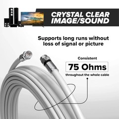 Coaxial Cable, 30 FT, RG6, Coax, TV Wire, Flexible, Indoor/Outdoor, Cable for Hi