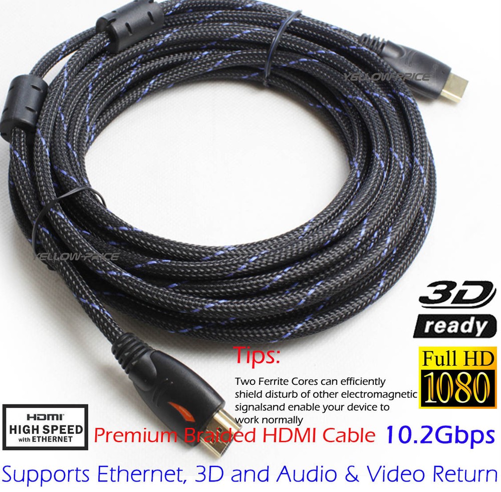 25FT Braided HDMI Cable 1.4V w/Ferrite Cores Support Ethernet 3D 4k, Audio/Video