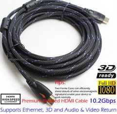 25FT Braided HDMI Cable 1.4V w/Ferrite Cores Support Ethernet 3D 4k, Audio/Video