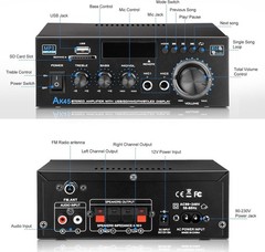 Stereo Receiver AK45: Bluetooth 5.0 300Wx2 Max Power Stereo Home Audio Amplifier