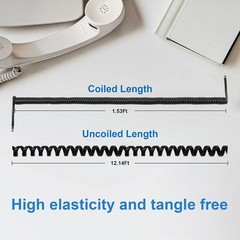 EZYUMM Phone Cord for Landline, 2 Pack Black Handset Telephone Cord, Universal