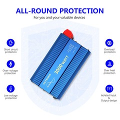 3000Watt Pure Sine Wave Power Inverter 12V DC to 120V AC 4 AC Outlets Dual USB