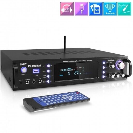 Pyle Hybrid Amplifier Receiver, 3000W / AUX,USB,RCA Inputs – Black P3301BAT