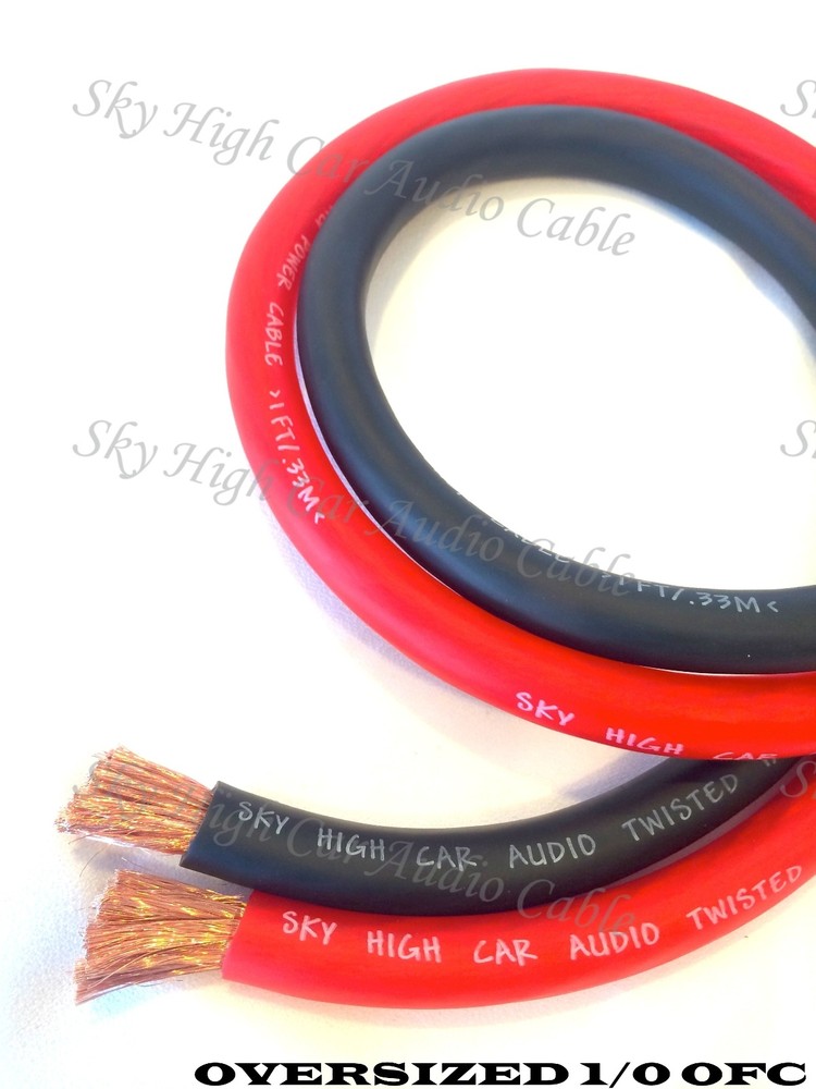 40 ft OFC 1/0 Gauge Oversized 20′ RED & 20′ BLACK Power Ground Wire Sky High Car