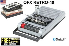 QFX Retro-40 Shoebox Cassette Tape Recorder Bluetooth AUX/USB Built Mic-silver