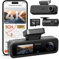 4K Ultra HD Dash Cam with 3-Channel Recording & Night Vision (64GB Included)