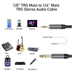 3.2ft/6ft/10ft, 1/4inch MONO (TS) to 3.5mm Audio/Guitar Male to Male Cable Black