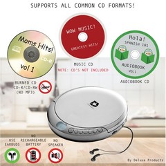 CD Player W 60 Second Anti Skip, Stereo Earbuds, Aux in Cable & AC USB Cable