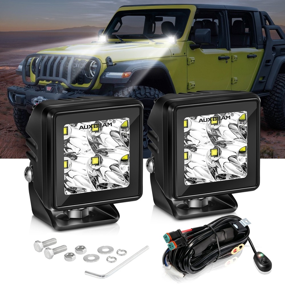AUXBEAM 2″inch 40W White LED Work Light Spot Cube Pods Bar Driving Fog Lamp 3/4″