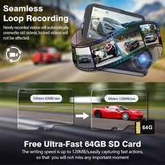 Dual 4K Dash Cam Front and Rear – Free 64G SD Card, 2160P+2160P UHD Dash Came…