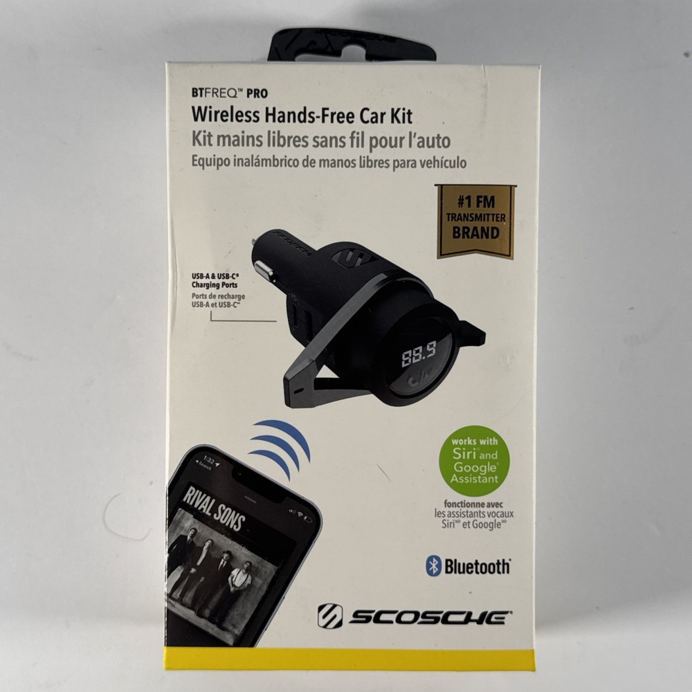 Scosche USB-C and Type-A Wireless Hands-Free Car Kit – Black (BTFMPD3SR-SP)