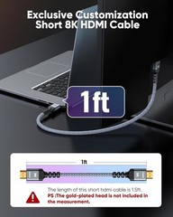 Highwings Short 8K HDMI Cable 1FT/0.3M 48Gbps, Ultra High Speed HDMI Braided