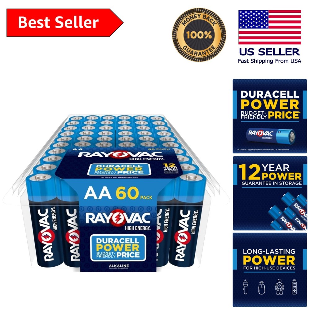 60-Pack AA Alkaline Batteries – High Energy & Leak Resistant for Household Use