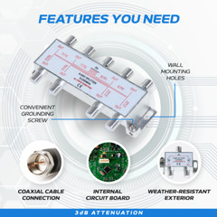 8-Way TV Splitter 5-2300 MHz Coax Cable Adapter for RG59 RG6 HDTV Satellite