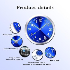 2 PCS Mini Car Clock for Dashboard, 1.5In Durable Metal Vehicle Luminous Clock w