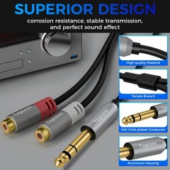 Togconn 6.35mm to Dual RCA Y-Adapter Splitter Cable 0.6 Feet,6.35mm 1/4 Inch …