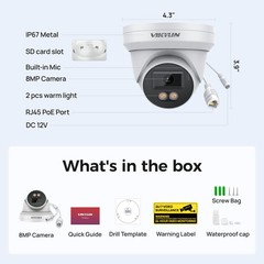 VIKYLIN 8MP 4K Full Color Night Vision IP Camera Built-in Microphone IP67 WDR