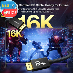16K Displayport Cable 2.1, [VESA Certified] DP 2.1 Cable [16K@60Hz,8K@120Hz,4K@2