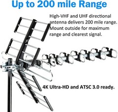 Five Star Outdoor HDTV Antenna up to 200 Mile, Digital Antenna, Kit + J Mount
