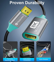 Displayport 1.4 to HDMI 2.1 Adapter 8K@60Hz/4K@120Hz Unidirectional DP