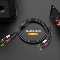 Universal 20FT RCA Cable for Audio Receivers and Vinyl Record Players