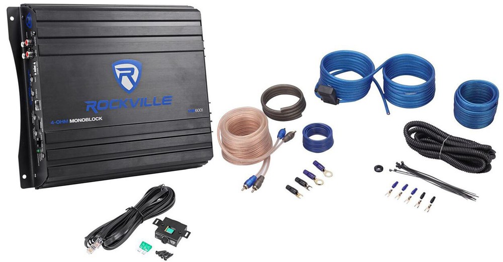 Rockville RVA600.1 1200w Peak 4Ohm Stable Mono Amplifier + Amp Kit