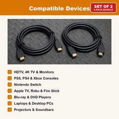 HDMI to HDMI Cable 6FT 4K Set of 2 for HDTV Monitor PS5 PS4 Xbox Blu-ray Player